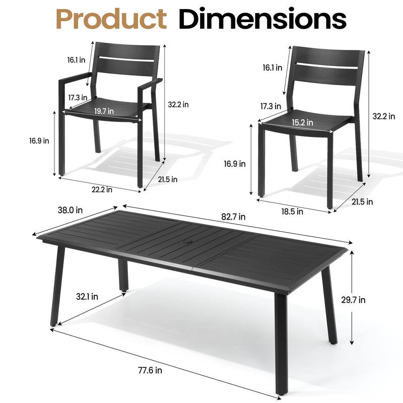 7/9-PC Outdoor Aluminum Dining Table Set with Stackable Chairs Umbrella Hole
