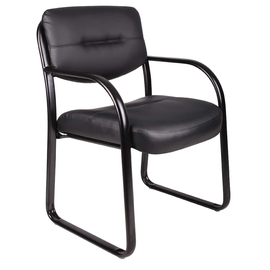 Kate Guest Armchair with Sled Base, Steel Frame, Black Faux Leather