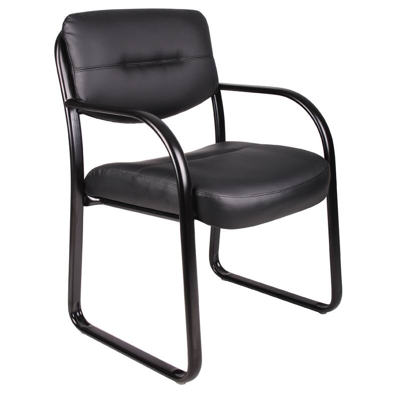 Kate Guest Armchair with Sled Base, Steel Frame, Black Faux Leather