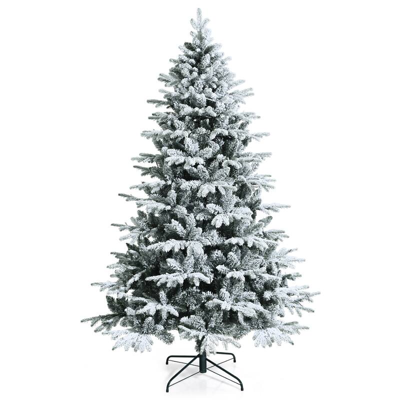 Gymax 4.5/6/7ft Snow Flocked Decoration Christmas Tree w/LED Lights &