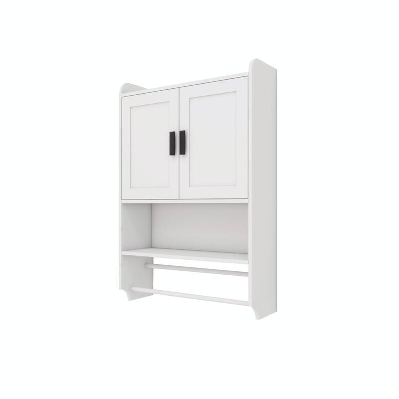 Bathroom Wall Cabinet with Adjustable Shelf, Towel Bar, and Paper Holder - White