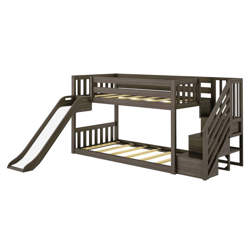 Max and Lily Classic Low Bunk with Stairs, Easy Slide and Curtain