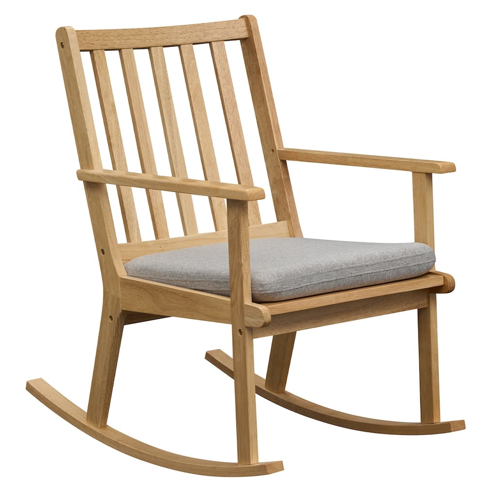 Gymax Wooden Rocking Chair w/Removable Cushion & Ergonomic Slatted