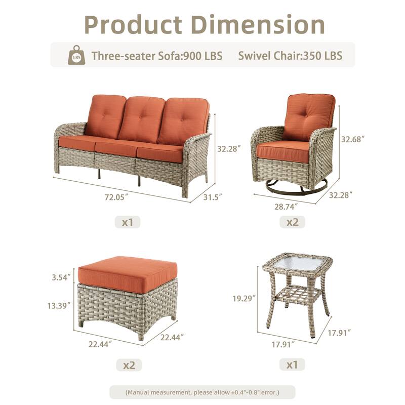 OVIOS 6-piece Patio Wicker Conversation Furniture Set
