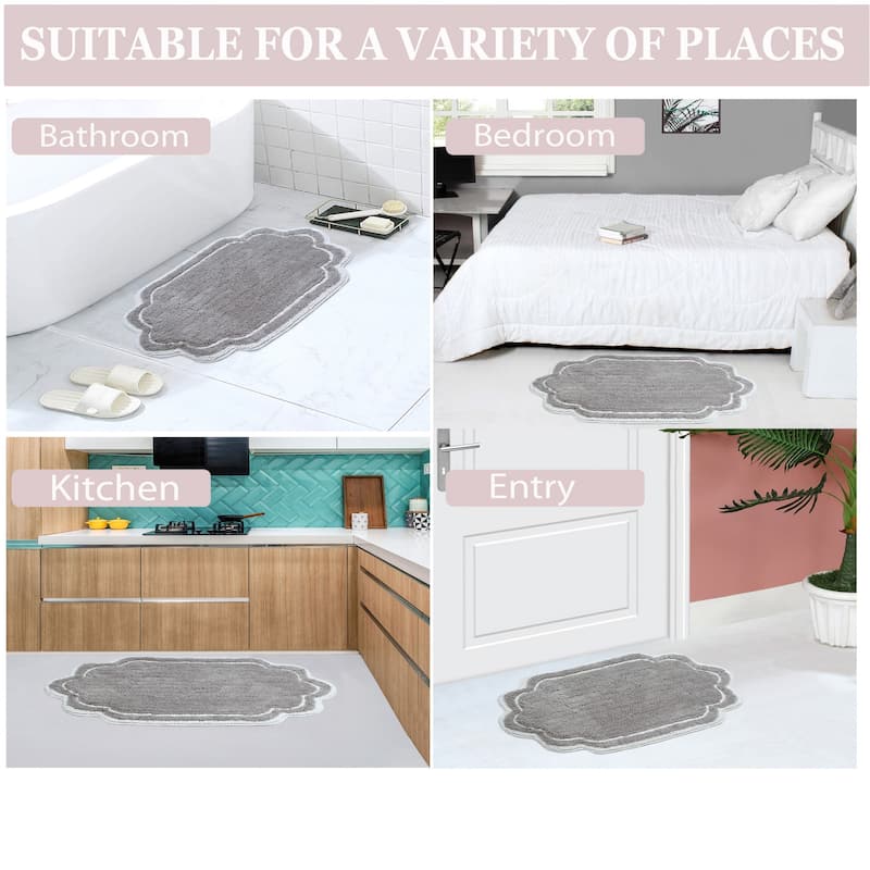 Allure Collection 100% Cotton Non-Slip Bathroom Rug Set, 3 Piece Machine Washable- Bathroom Rug, Bath Rug, U Shaped Contour