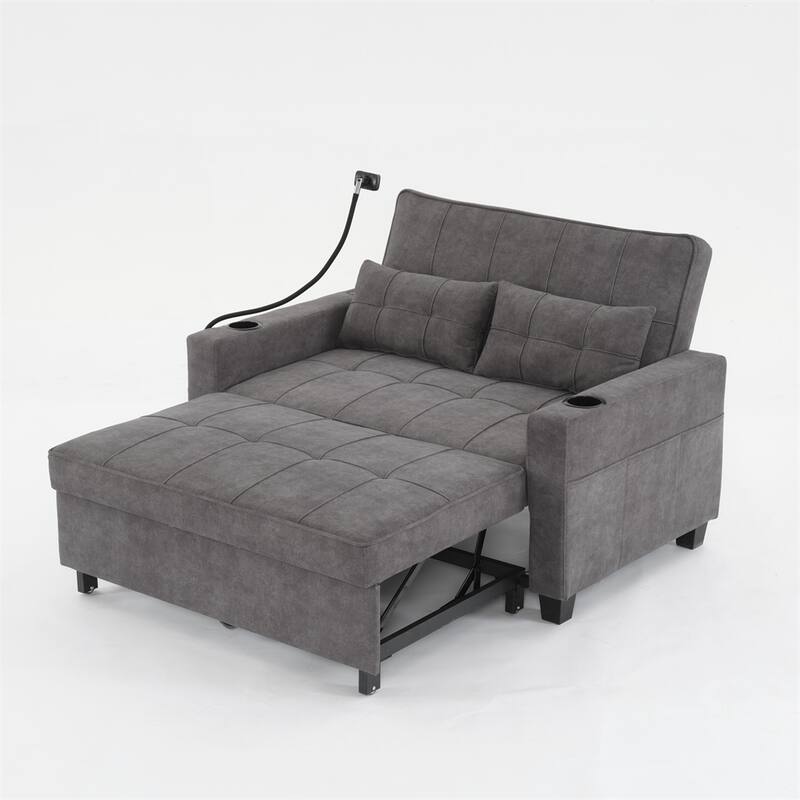 3-in-1 Pull Out Convertible Sleeper Chair w/ USB Ports,Wear Resistant