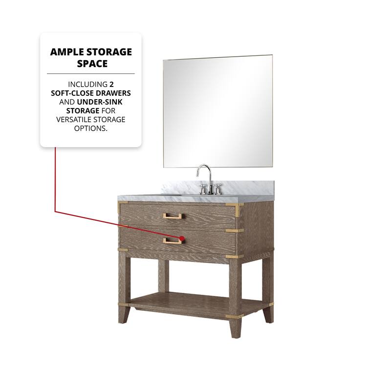 Norwalk Bath Vanity with Carrara Marble Top, Sink, Mirror and Faucet