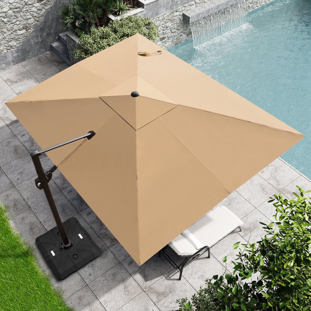 Outdoor 9 x 10.5 FT Patio Umbrella Cantilever-Offset Umbrella with Weighted Base