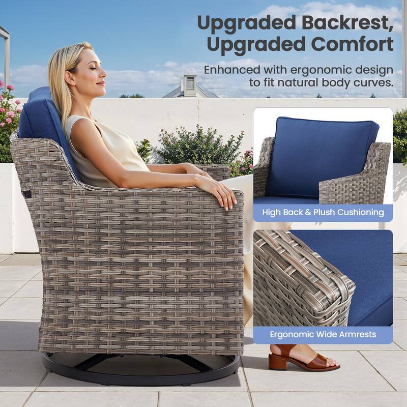 Pocassy Outdoor Patio Furniture Wicker Sofa Swivel Chair Set