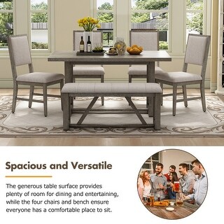 Gray Rectangular Dining Table and Dining Chairs Set with Bench, Set of ...