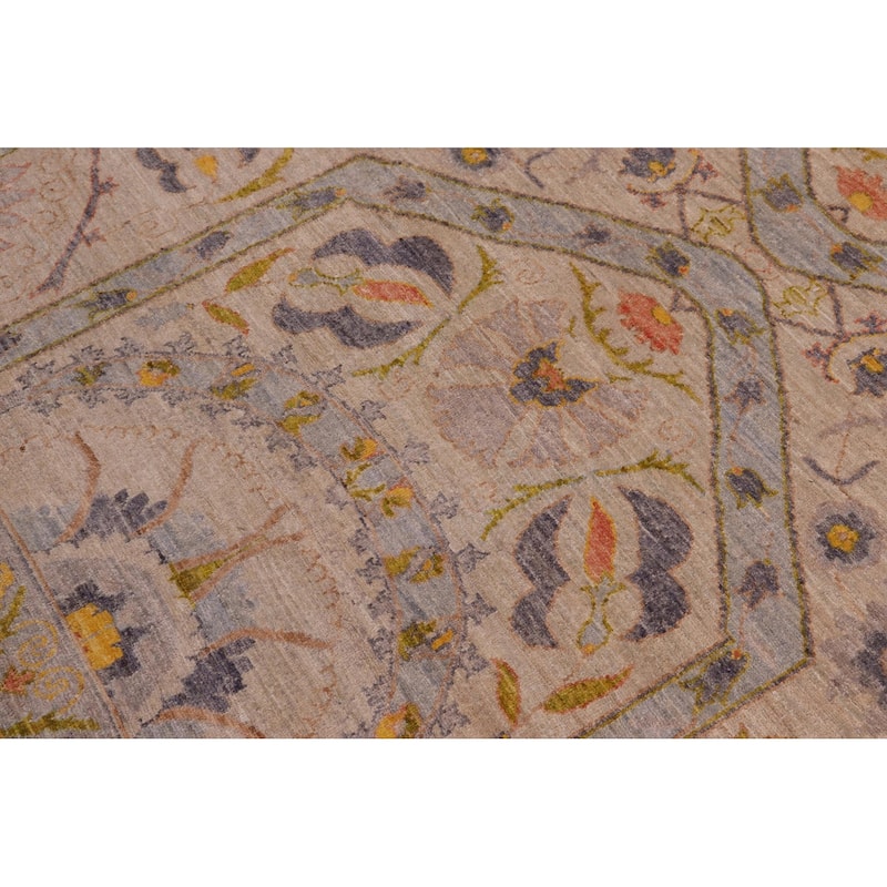 Eclectic Ziegler Gideon Light Gray/ Light Green Wool Rug - 9'1'' x 11'8''