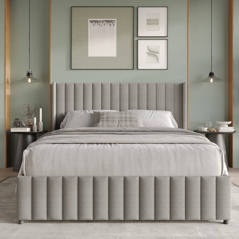 CraftPorch Minimalist Wingback Platform Lift Up Storage Bed