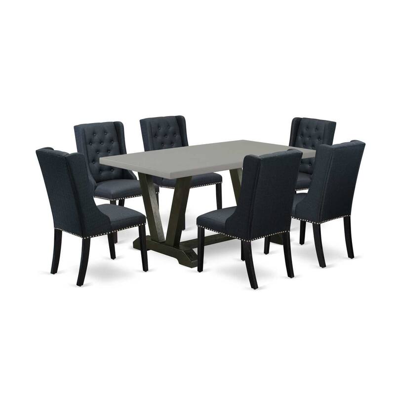 HomeStock 7-Piece Natural Oak Finish Solid Wood Top Dining Table with 6 Chairs