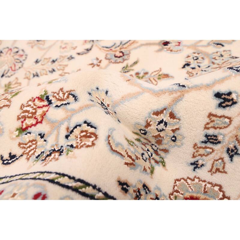 ECARPETGALLERY Hand-knotted Nain Cream Silk, Wool Rug - 5'8 x 5'11