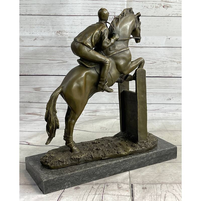 Hot Cast Original American Artist Fisher Jockey Bronze Sculpture Marble Base Art