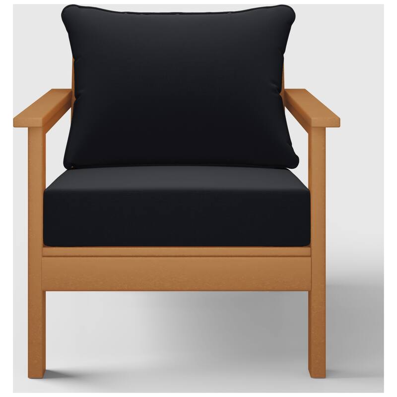 Birchwood All Weather HDPE Outdoor Patio Deep Seating Teak Club Chair With Cushions (1-Piece)