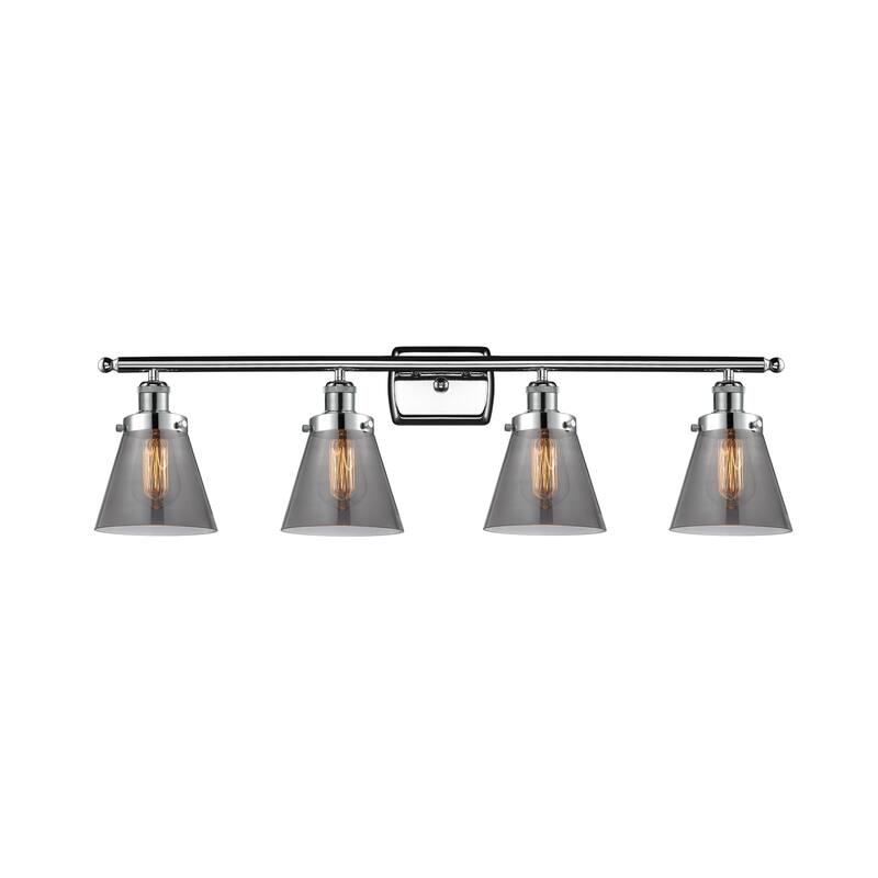 Innovations Lighting 916-4W-11-36 Cone Vanity Cone 4 Light 36" Wide - Polished Chrome / Plated Smoke