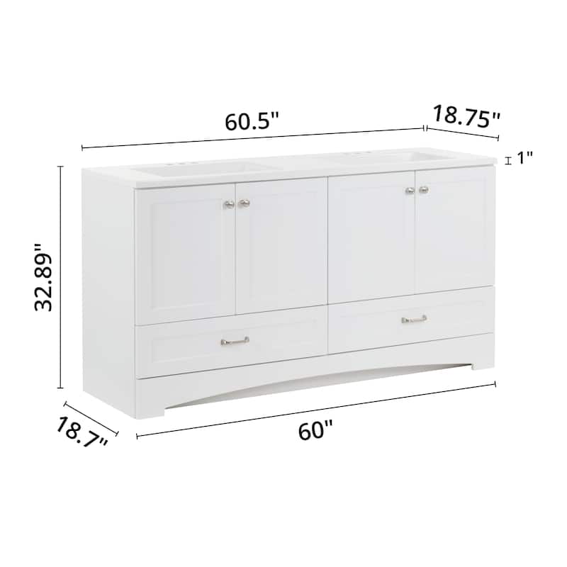 Spring Mill Cabinets Emlyn 60.5" Double Bathroom Vanity With Drawers and White Sink Top
