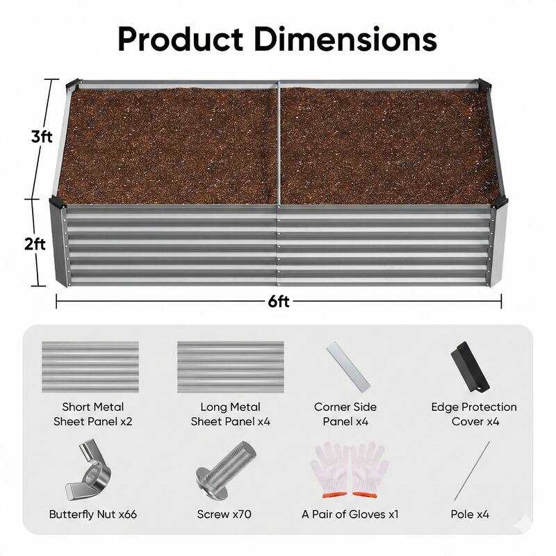 Pocassy Outdoor Planter Box Metal Patio Kit Planting Bed for Vegetables.