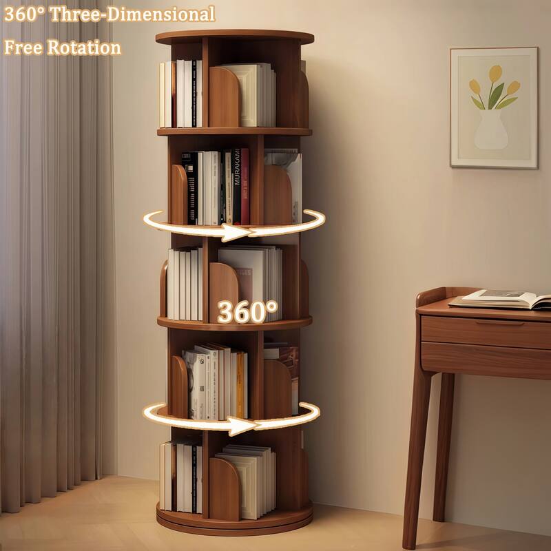 5 Tier Rotating Bookshelf, 360°Display Round Spinning Bookshelf, Space-Saving, Small Space Rotating Bookshelf Tower