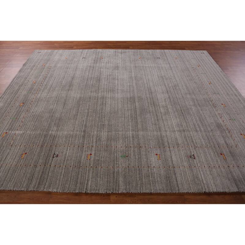 Hand Knotted Oriental 100% Wool Carpet Tribal Animal Pictorial Greys & Charcoal Gabbeh Area Rug - 9' 9'' X 8' 2''