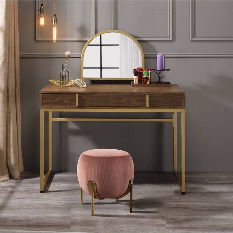 Versatile Vanity Desk with Mirror and Jewelry Tray for Stylish Organization - Gold and Walnut