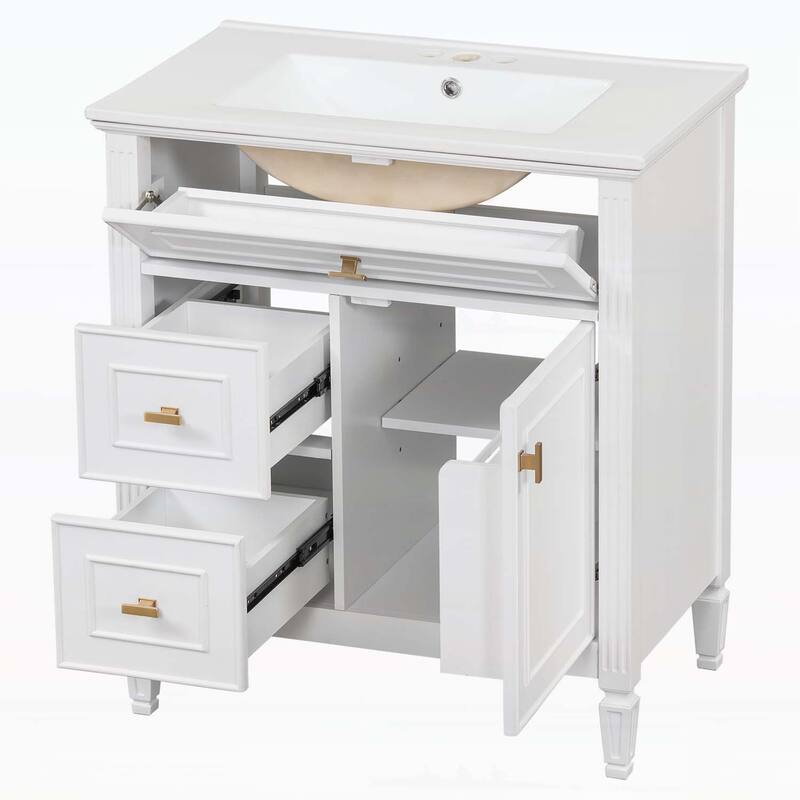 Bathroom Vanity Cabinet with Sink,with One Flip Drawer and Two Drawers,Adjustable Shelf