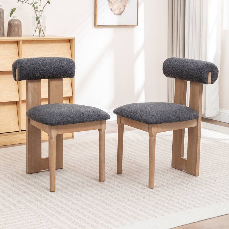 SEYNAR Set of 2 Modern Linen Upholstered Dining Chairs with Bolster Backrest