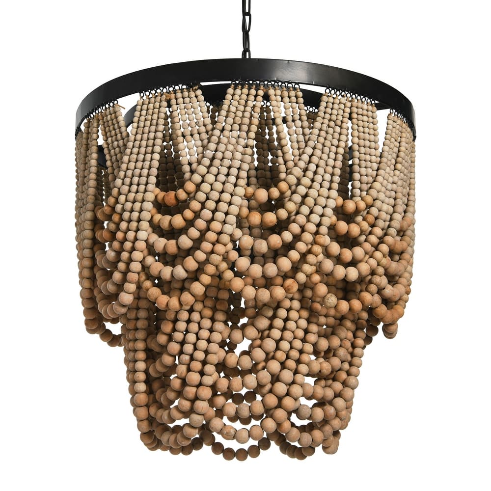 2-Tier Draped Wood Bead Chandelier