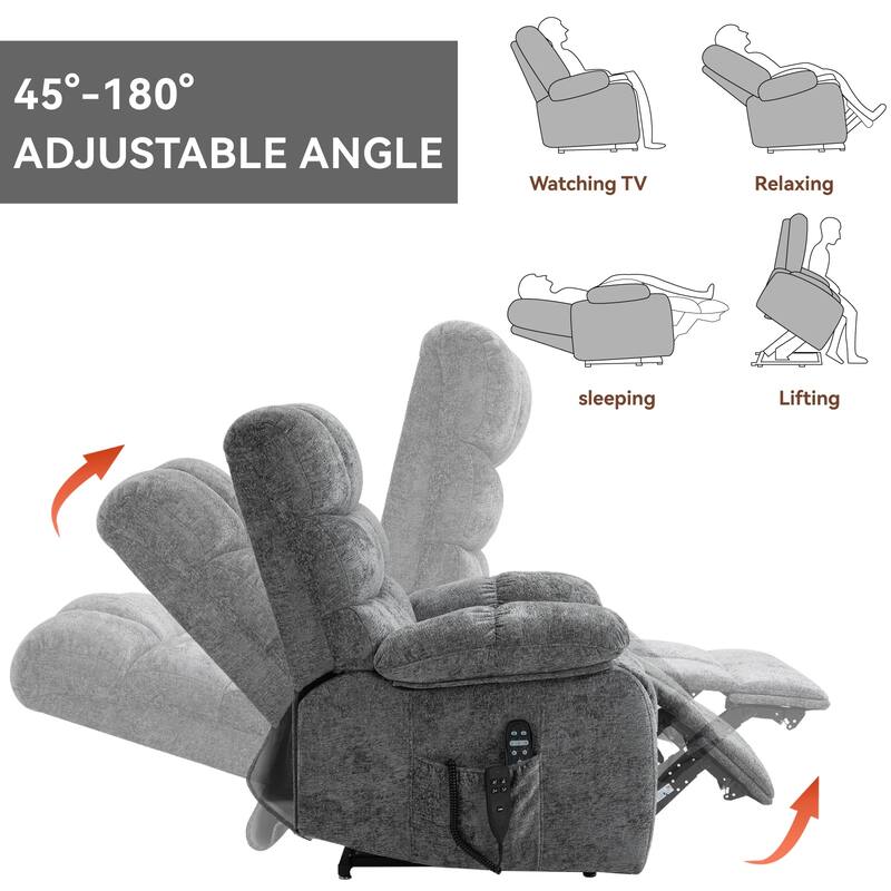 Oversized Dual Motors Infinite Position Power Lift Recliner with 8 Point Massage and Lumbar Heating, Power Remote