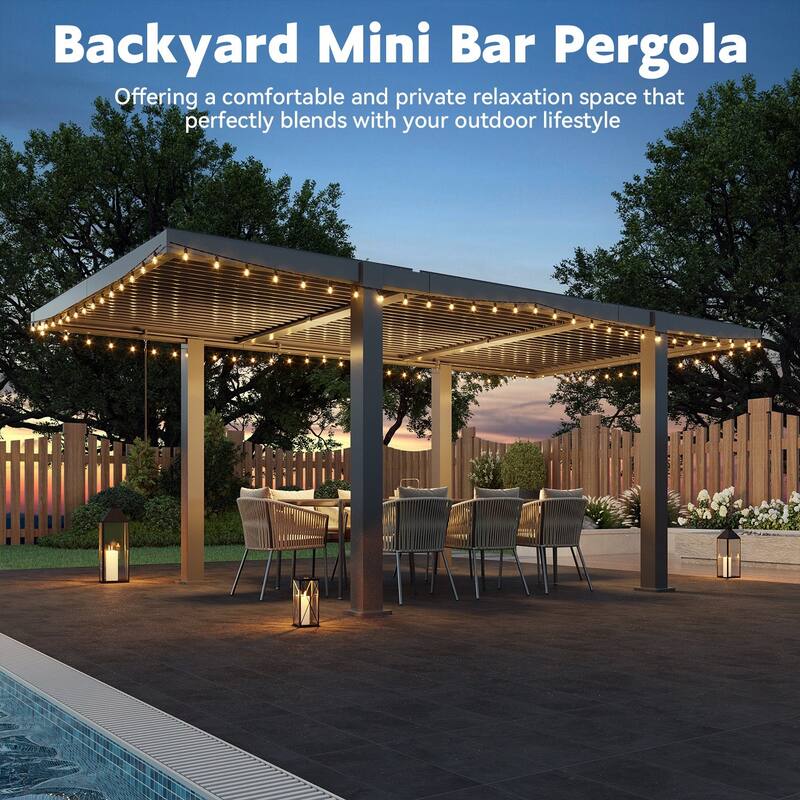 EROMMY Outdoor Louvered Pergola 10'×18', Aluminum Pergola with Adjustable Rainproof Roof, Modern Hardtop Gazebo