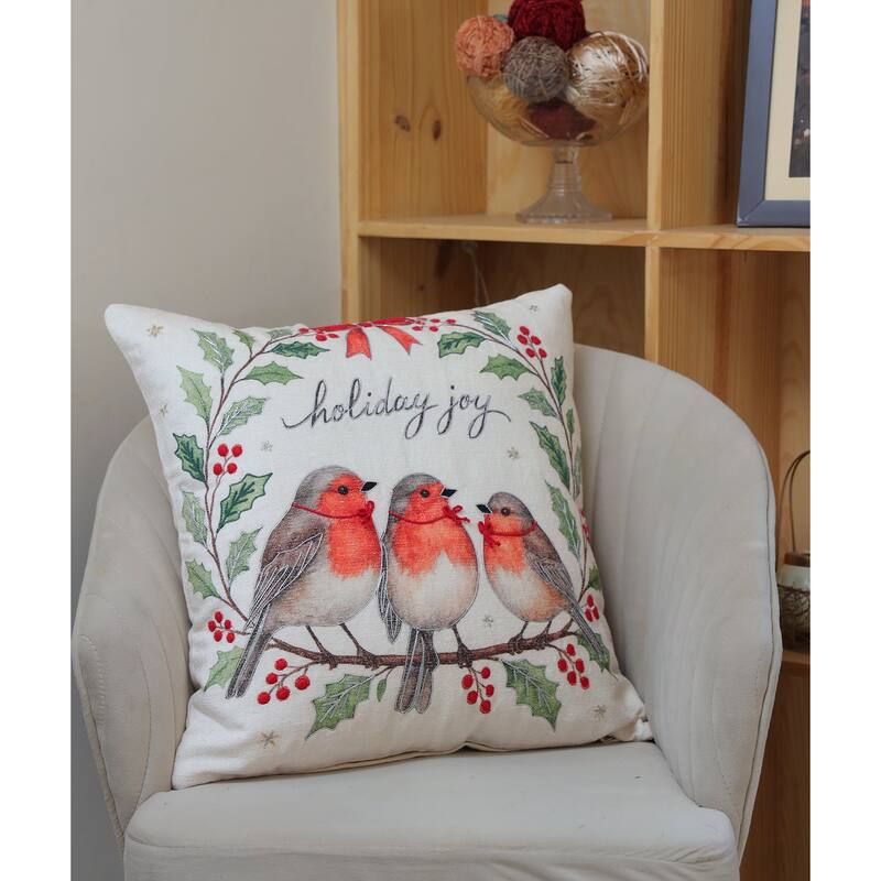 Vibhsa Alpine Holiday Joyful Birds Holiday Pillow, 20" x 20"