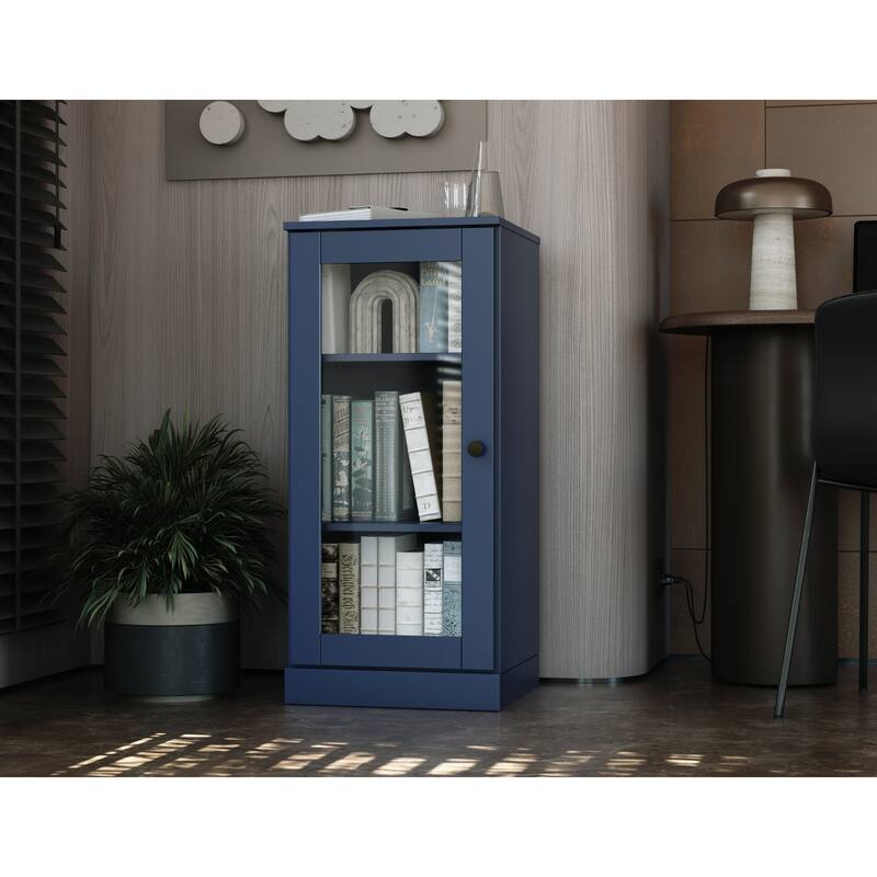 Palace Imports 100% Solid Wood 3-Shelf Bookcase with Clear Glass Door and Adjustable Shelves - Navy
