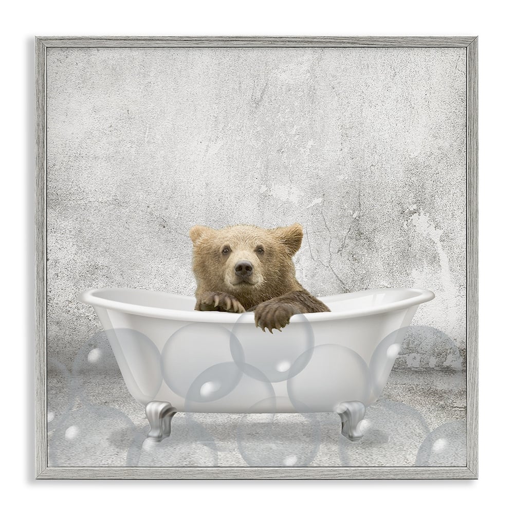 Stupell Baby Bear Bath Time Cute Animal Design,12 x 12, Framed Wall Art
