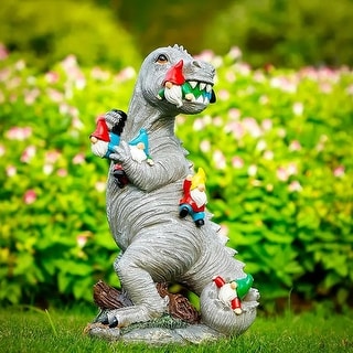 Curata Resin Dinosaur Eating Gnome Garden Statue - Small or Large