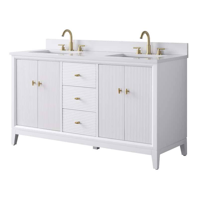 Vanity Art 60" Freestanding Bathroom Vanity with Engineered Marble Top and Sinks