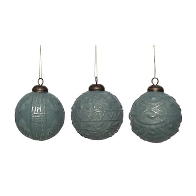 Transpac Glass Rustic Green Ornament Set of 3 Christmas Home Decorations