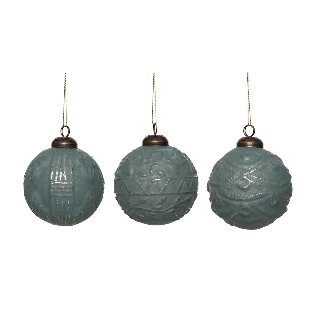 Transpac Glass Rustic Green Ornament Set of 3 Christmas Home Decorations