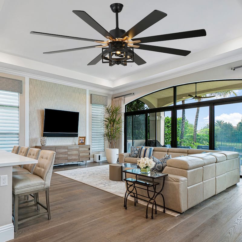 Bella Depot 65" Industrial Large Ceiling Fan 6-Speed 8-blades Reversible Fan with Light and Remote