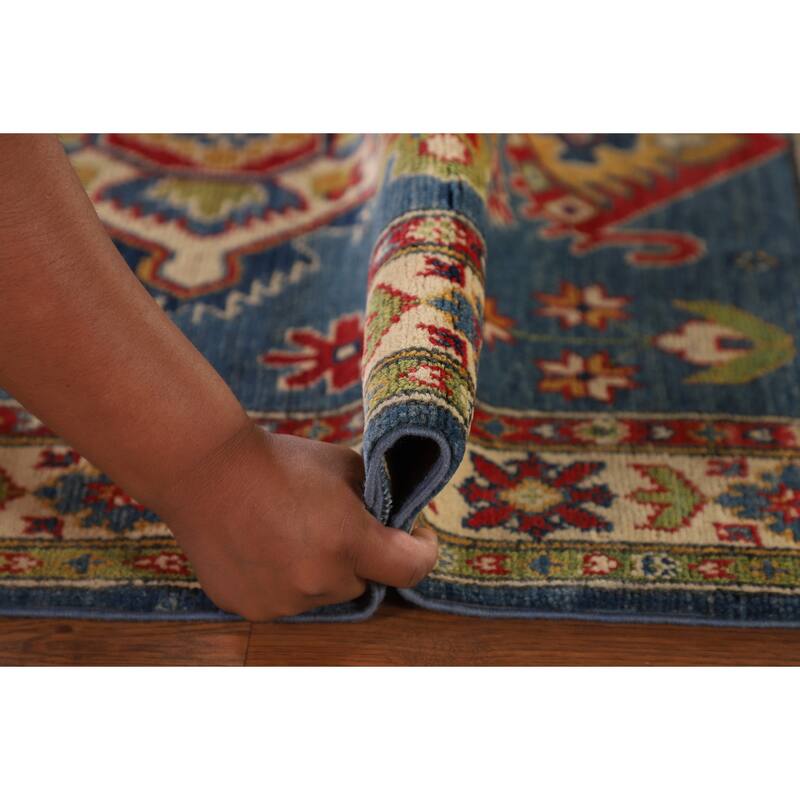 Traditional Blue Kazak Oriental Accent Rug Hand-Knotted Wool Carpet - 3'3"x 5'0"