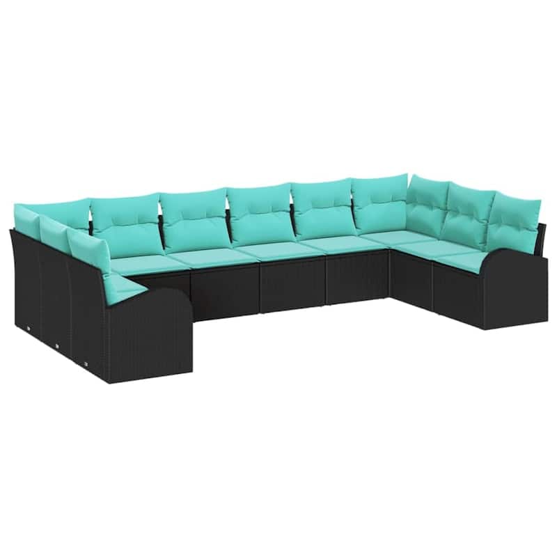 vidaXL 11 Garden Sofa Set with Cushions Black Poly Rattan - 135.4 x 70.5 x 27.2