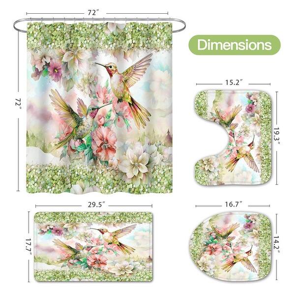 dimension image slide 0 of 2, 4 Pcs HummingBird Flower Shower Curtain Sets with Rugs for Bathroom Decor, Vintage Floral (Hooks Not Included)
