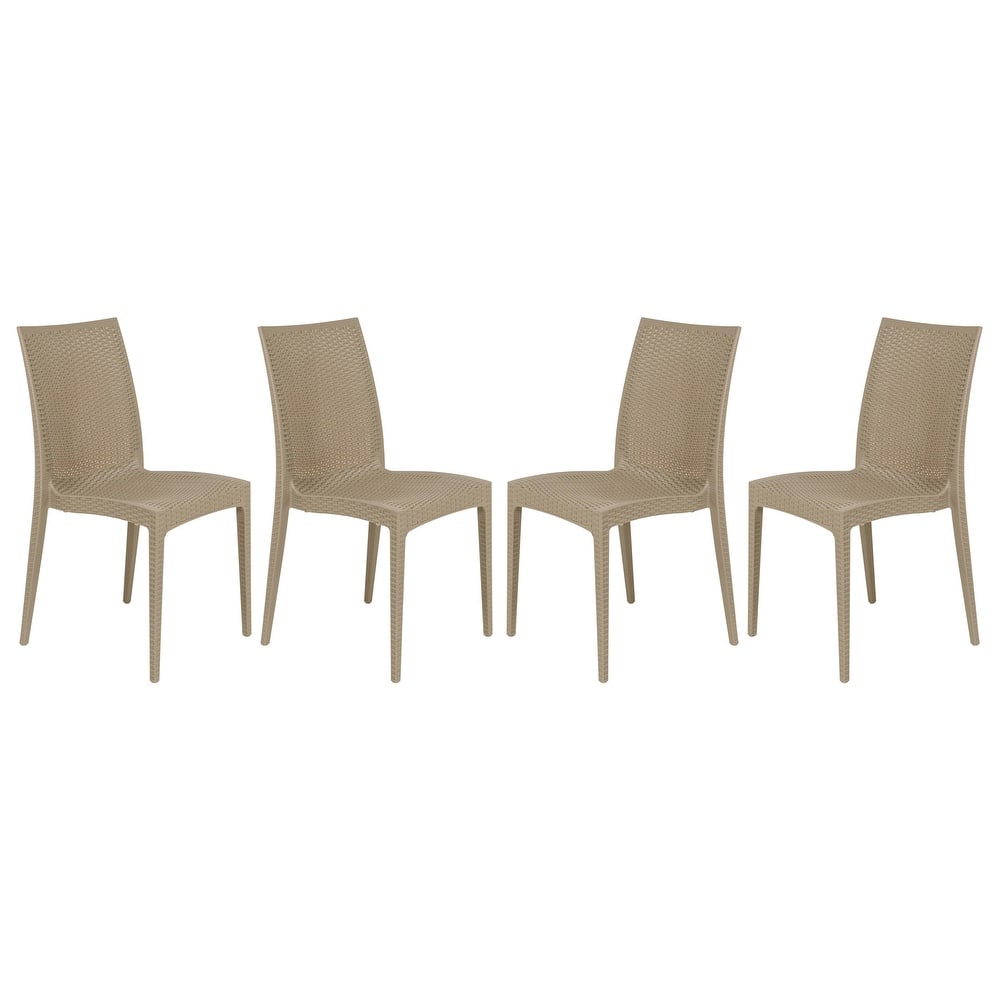 Mace Modern Outdoor Patio Stackable Dining Chairs with Ergonomic Woven and Wicker Design for Garden, Deck, or Pool (Set of 4)