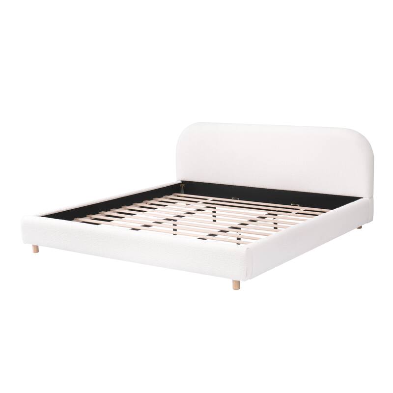 Upholstered Platform Bed Frame with Curved Shaped Headboard, Wood Slats, Wooden Bed Frame with Solid Wood Legs for Teens Adults