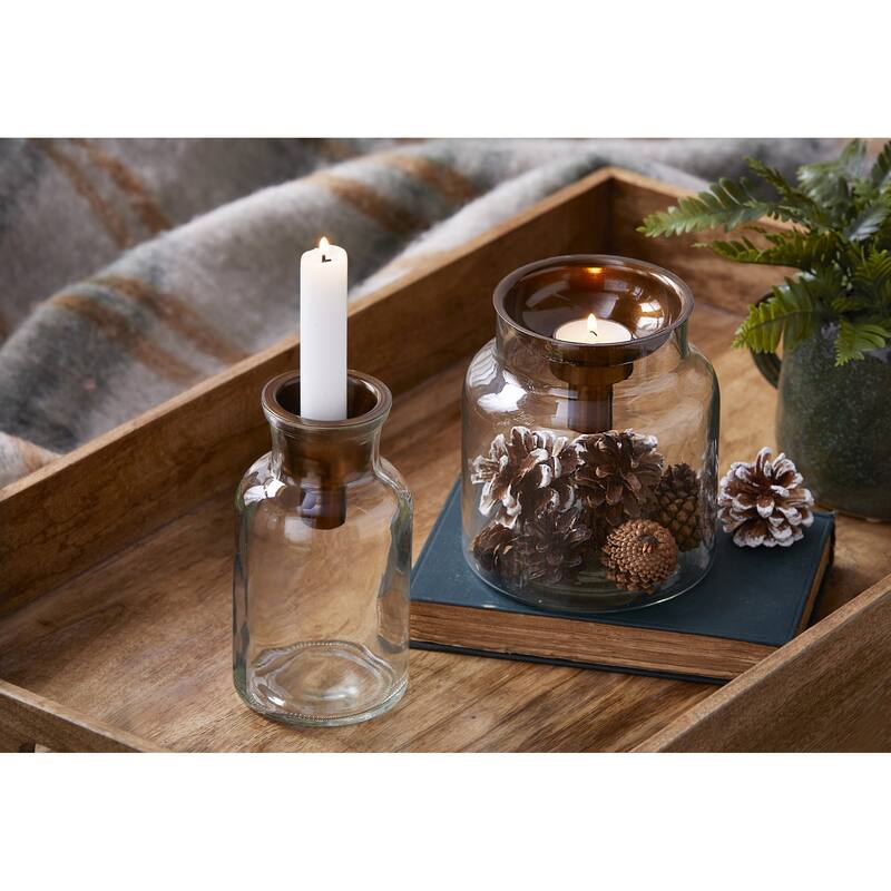 Mercantile Clear Glass Jar Tealight Taper Candle Holder, 3.5L x 3.5W x 6.0H inches