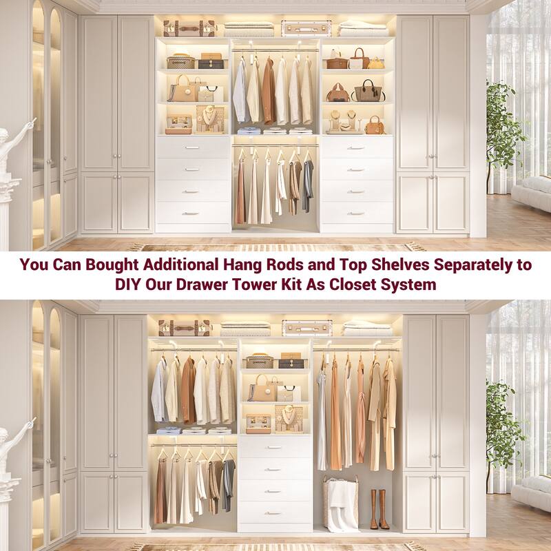 Freestanding Closet Organizer with 4 Drawers and 4 Shelves, Wooden Closet System for Walk-in Closet