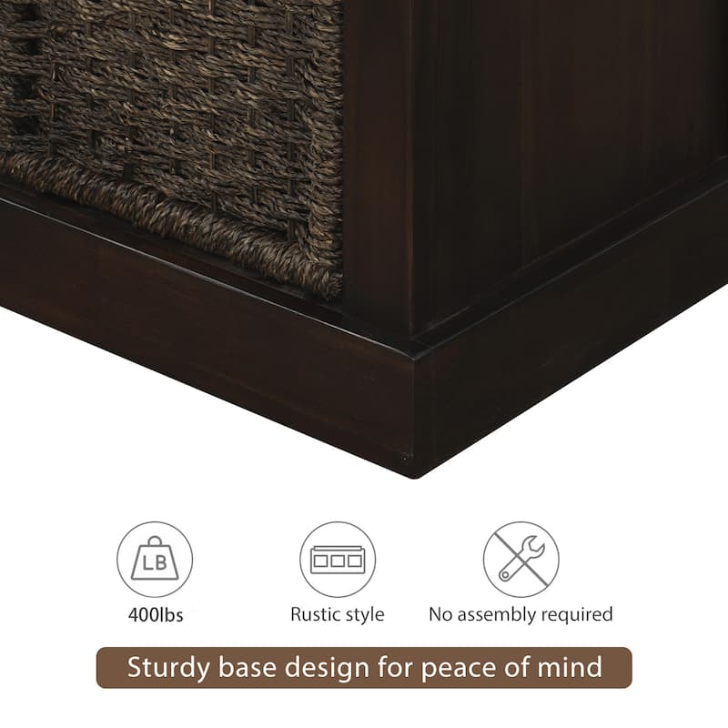 Entryway Storage Bench with 3 Removable Basket, Shoe Bench with Removable Cushion for Living Room, Entryway, Hallway