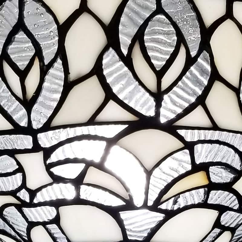 Brown Metal Torchiere Floor Lamp with White Stained Glass Dome Shade - 12” x 12” x 62” (D x W x H)