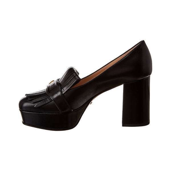 gucci leather platform pump with fringe