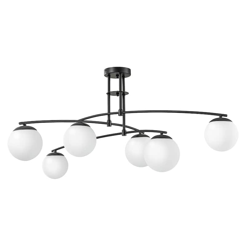 Jerricha 6-Light Modern Sputnik Linear Opal Frosted Glass Globe Bubble Semi-Flush Mount Light